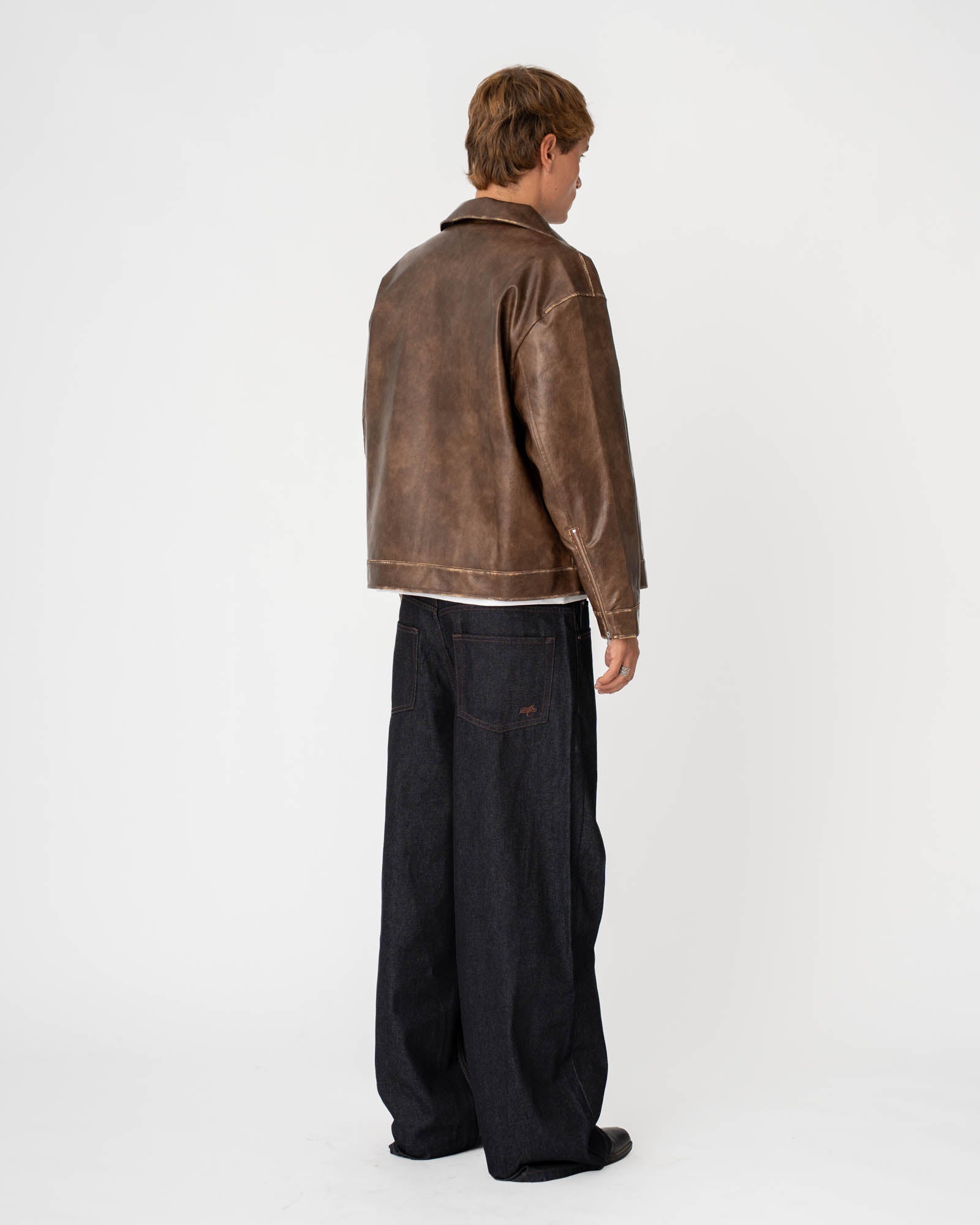Distressed Leather Jacket Brown